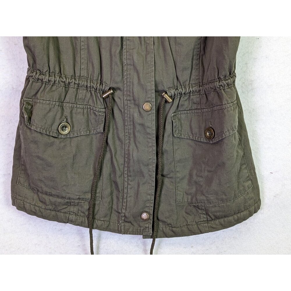 C Esttoi Women size M Vest Green Army Button Up Zip Waist Sherpa Lining Jacket - Picture 6 of 13